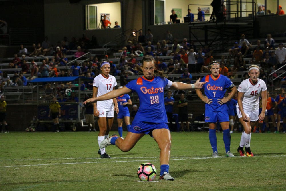 Meggie Dougherty Howard shoots the ball during Florida's 6-0 win over Alabama on Oct. 20, 2016, at Donald R. Dizney Stadium.