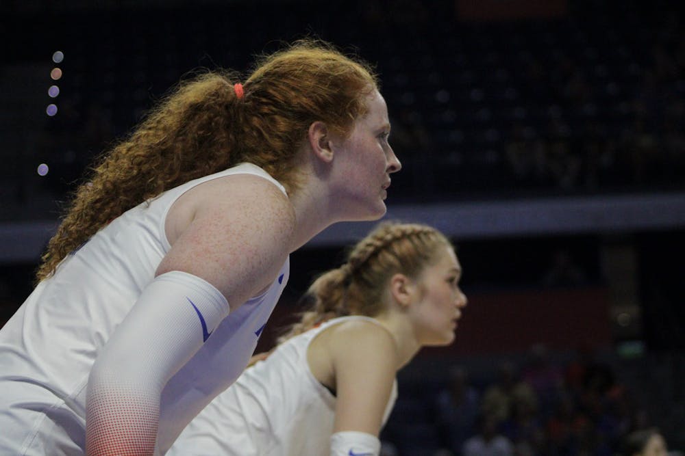 <p>Freshman setter Alexis Stucky prepares for a point during the Gators&#x27; game against Virginia Aug. 27, 2022. Stucky is currently in her sophomore season with the Gators. </p>