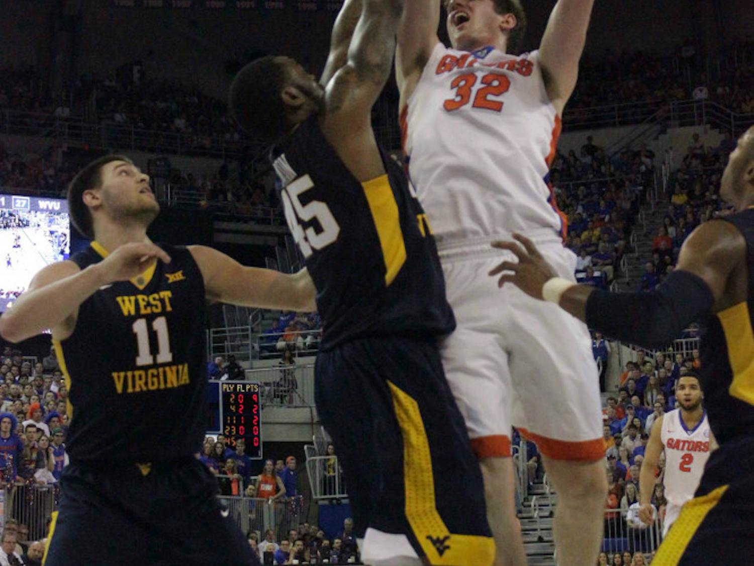 Schuyler Rimmer goes for a layup during Florida’s win over West Virginia on Jan. 30, 2016, in the O’Connell Center.