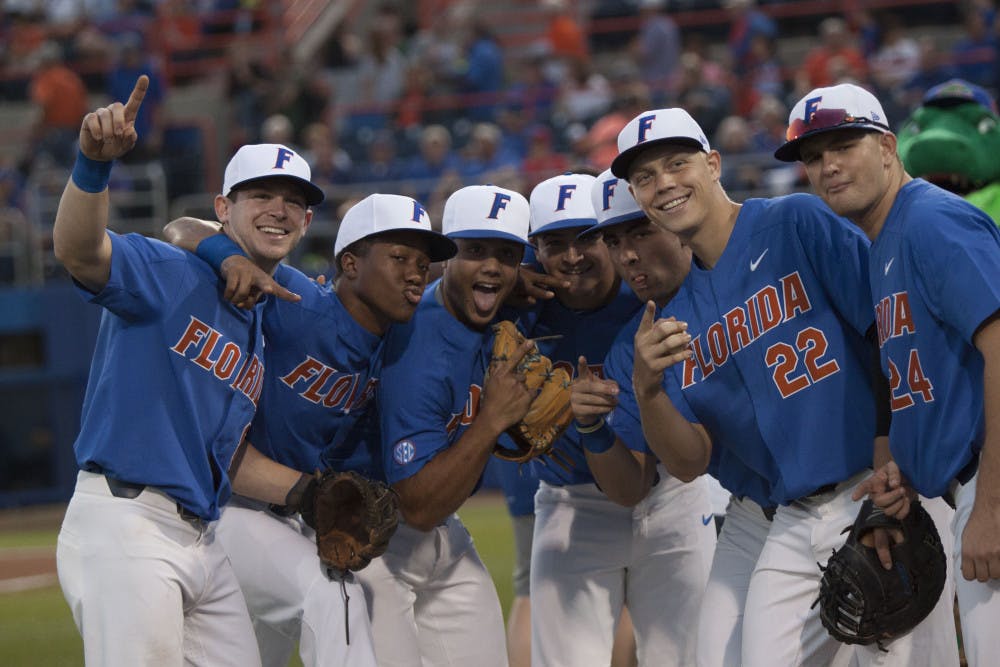 Florida’s baseball team poses for a photo before its 2-0 win against Miami on Feb. 25, 2017, at McKethan Stadium.