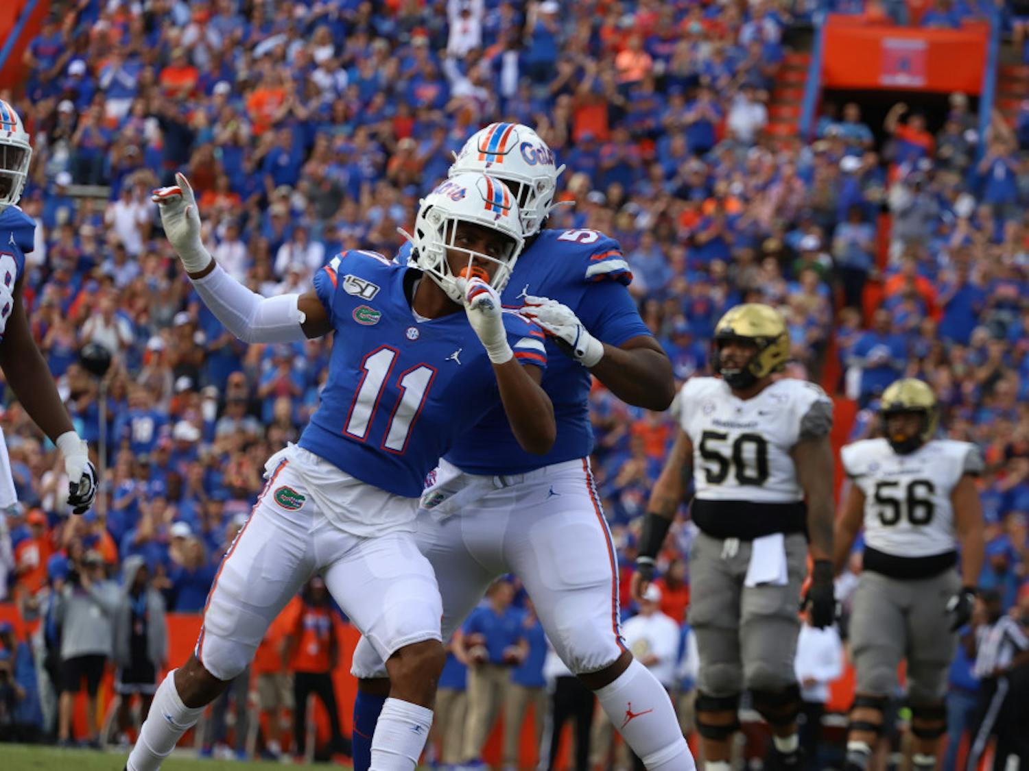 Linebacker Mohamoud Diabate had three sacks on Saturday.