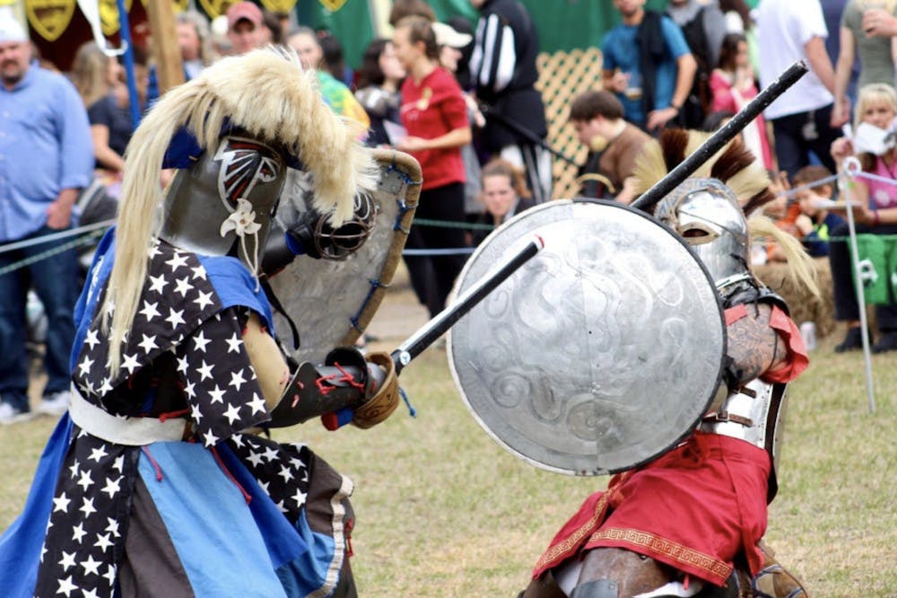 Knights joust at the 2018 Hoggetowne Medieval Faire.