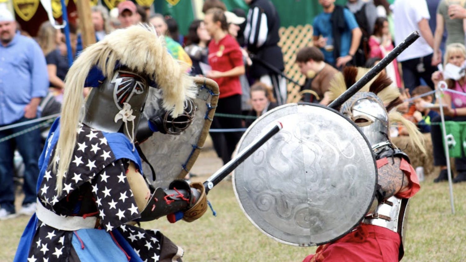 Knights joust at the 2018 Hoggetowne Medieval Faire.