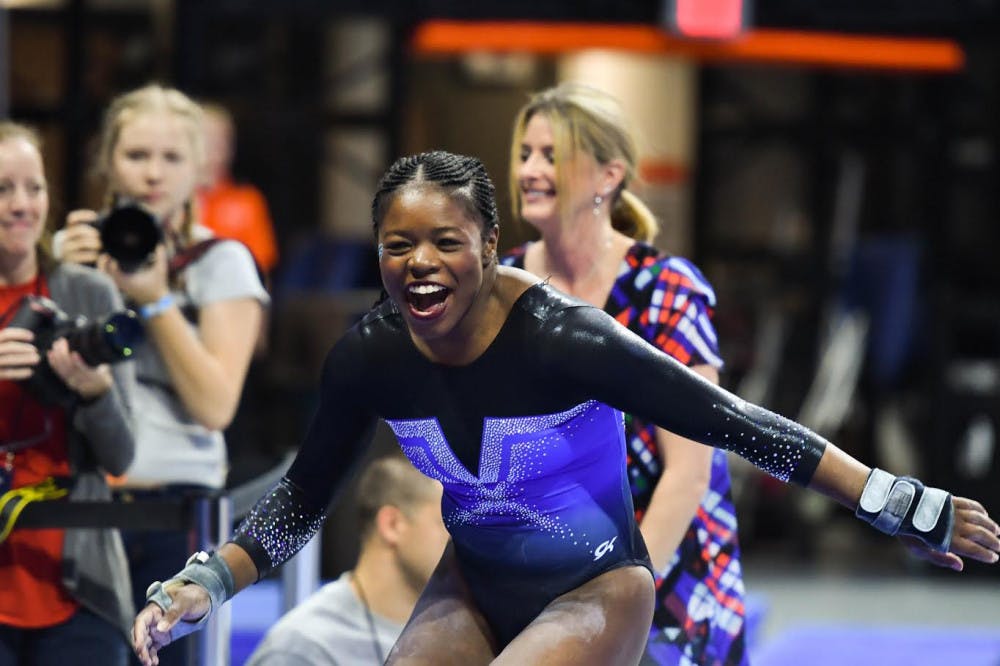 Junior Alicia Boren broke UF’s record for the highest all-around score in a season opener in program history, registering a 39.575 all-around score against West Virginia on Friday. The Gators defeated the Mountaineers 195.900-194.425 to open the season 1-0.
