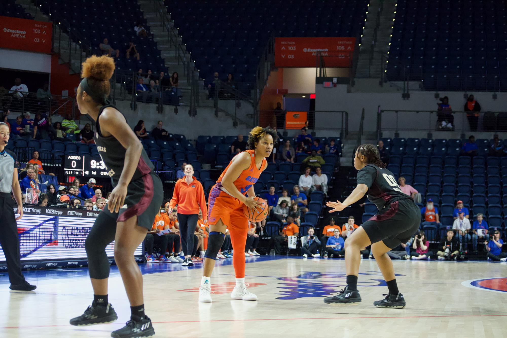 Florida guard KK Deans handles the ball in the Gators' 61-54 win against the Texas A&M Aggies Thursday, Feb. 2, 2023