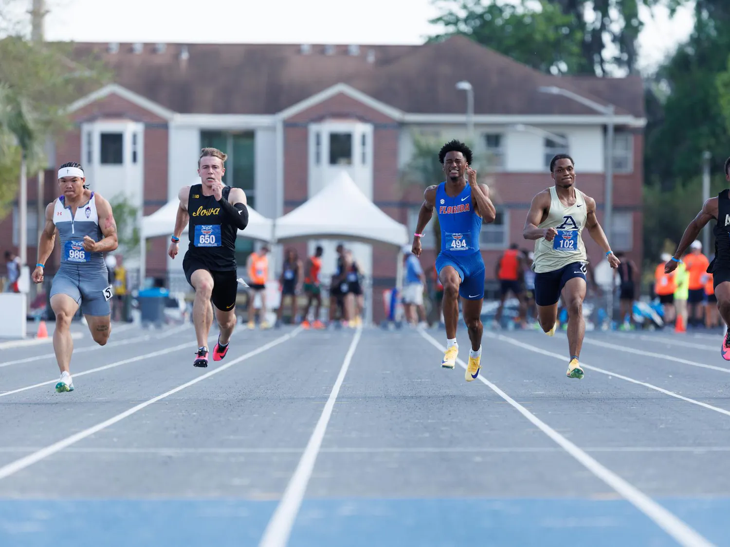 Jaden Wiley competes in the men’s 100 meters during the Pepsi Florida Relays, Saturday, April 4, 2026, in Gainesville, Fla.