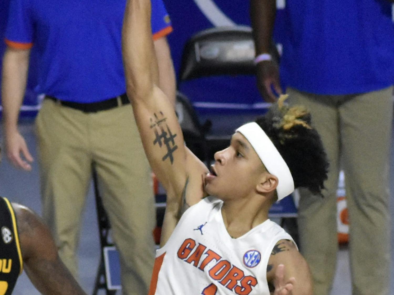 Tre Mann released a floater in a March 4 game against a Missouri. Mann finished with 14 points against Virginia Tech Friday