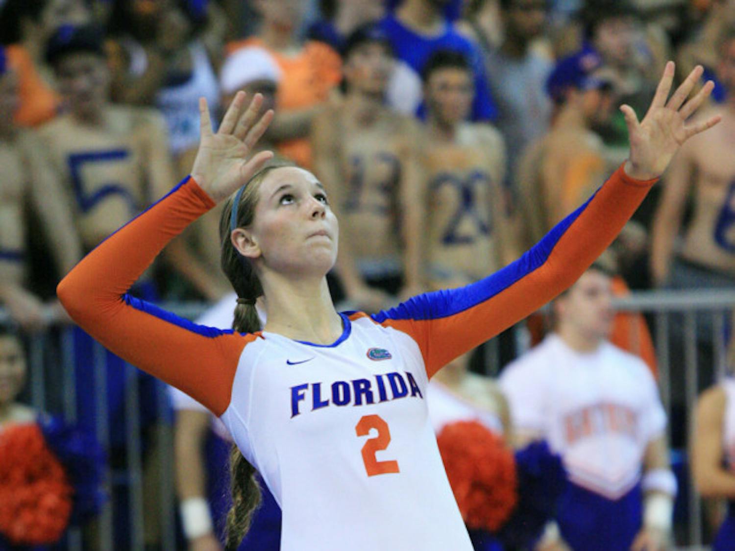 Sophomore setter Dana Backlund serves the ball during Florida’s 3-0 win against Jacksonville on Sept. 7, 2012, in the O’Connell Center.