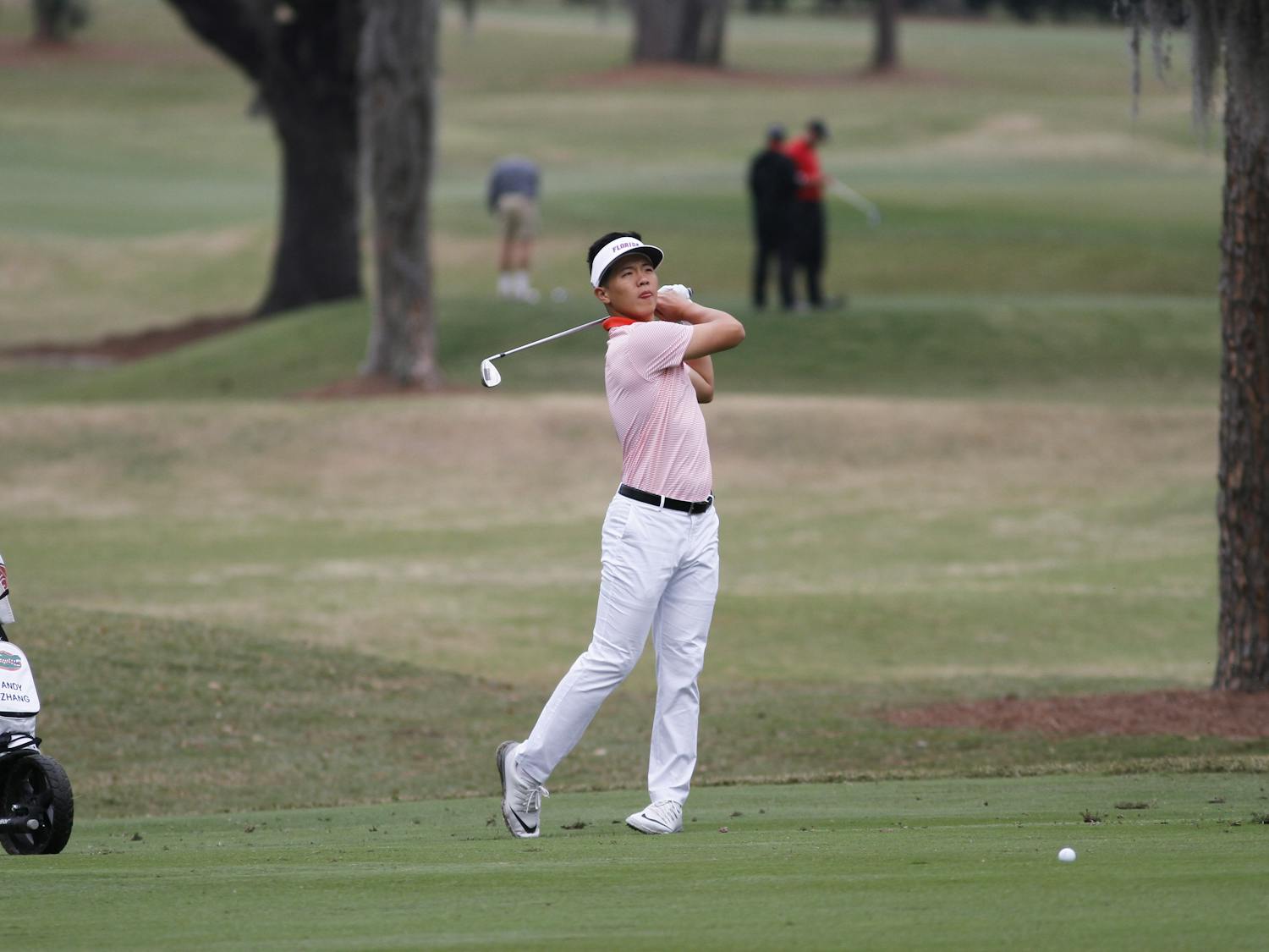 Sophomore Andy Zhang is tied for first heading into the final day of the NCAA Kissimmee Regional. He's at 8 under with freshman John Axelsen just behind him at 7 under.