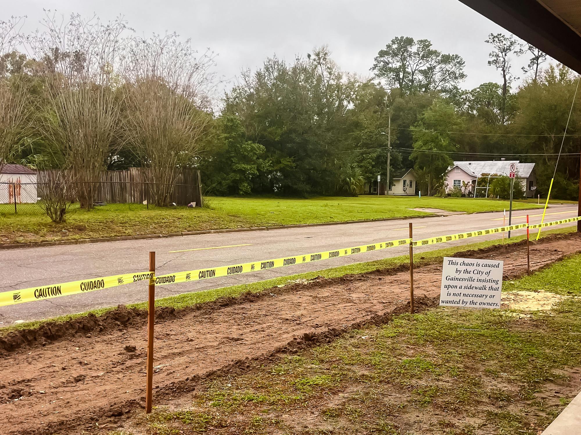 Construction on the sidewalk outside of Pofahl Studios.