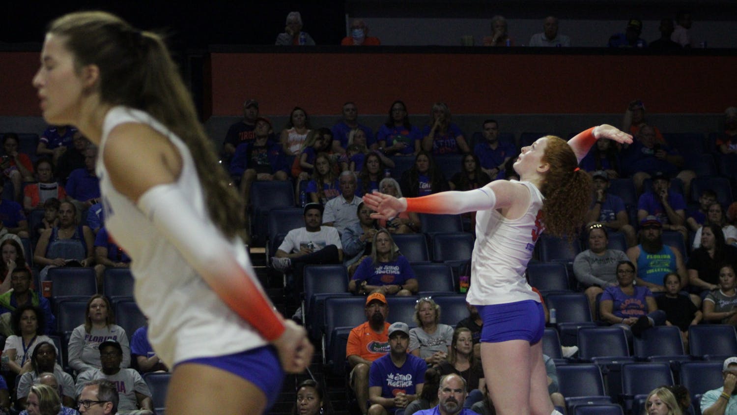 Setter Alexis Stucky serves during a match against Virginia Aug. 27, 2021. 