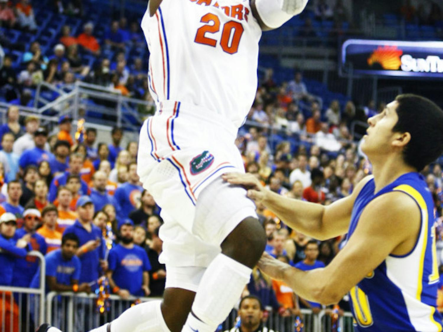 Freshman guard Michael Frazier II attempts a layup during UF’s 101-71 win against Nebraska-Kearney on Nov. 1 in the O’Connell Center. Frazier scored a team-high 17 points against Marquette on Thursday night.