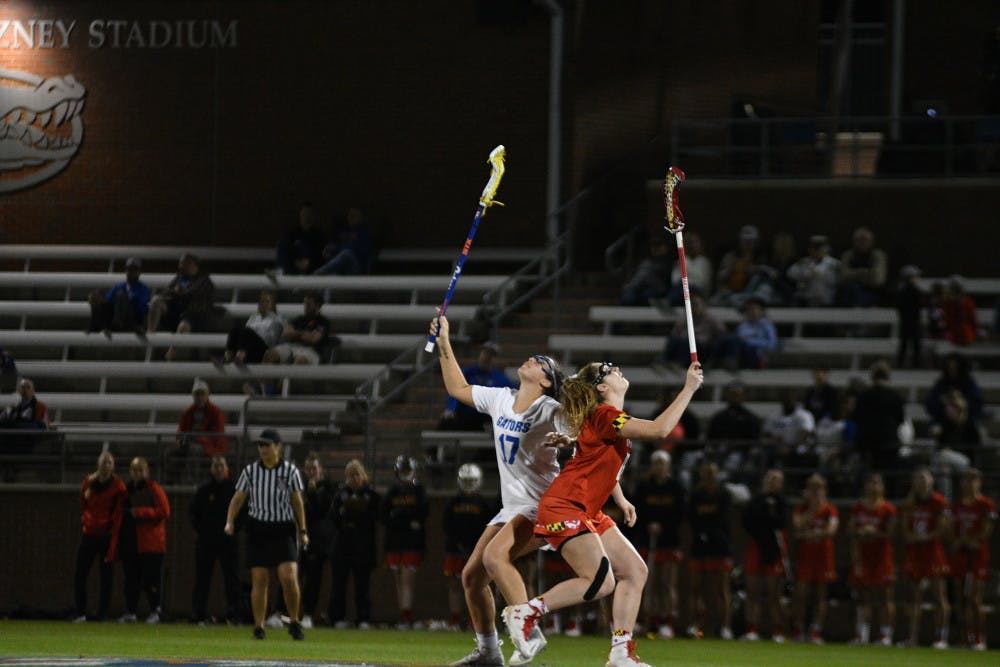 Florida midfielder Shannon Kavanagh (left) is second on the Gators with 24 draw controls this season and is the main option for the draw circle. “The draw circle is where the game is won and lost, for the most part,” coach Amanda O’Leary said. 