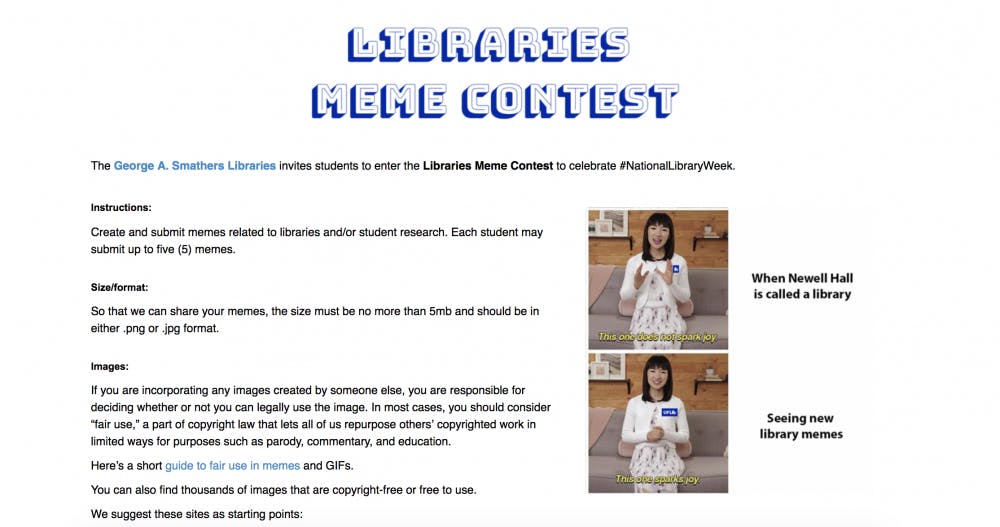 George A. Smathers Libraries is holding the first annual meme contest in the Facebook group Swampy UF memes for top ten public teens for students to submit their best library-related content for a chance to win various prizes.