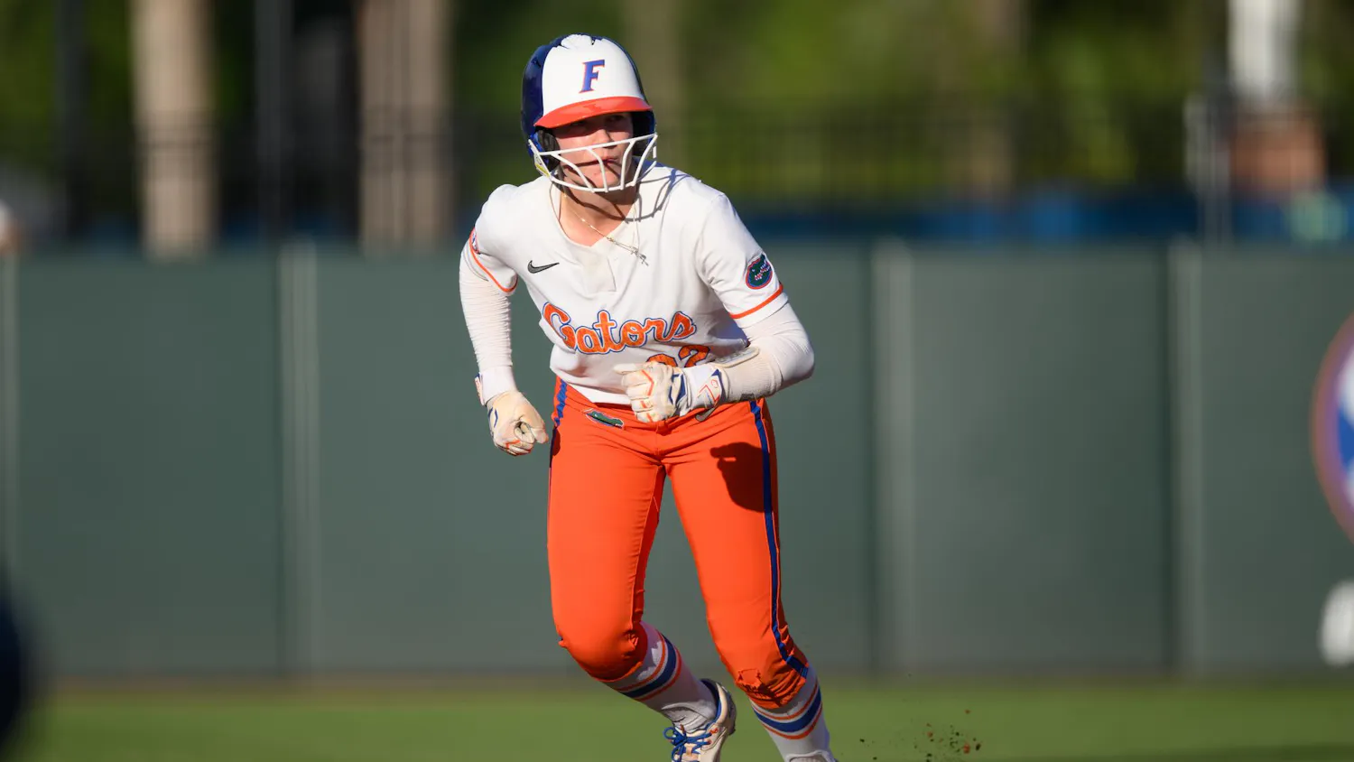 Florida outfielder Cassidy McLellan (22) leaves second base during an NCAA softball game against FGCU, Wednesday, April 15, 2026, in Gainesville, Fla.