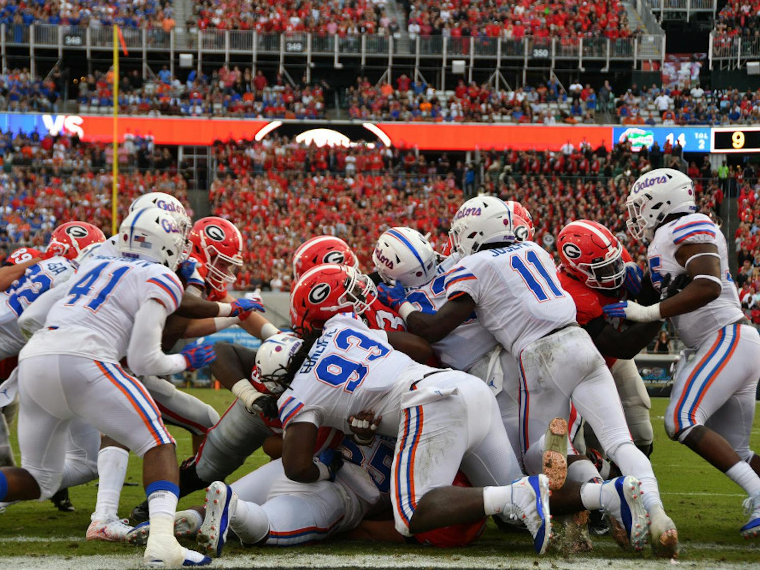 The Gators' defense held Georgia to a six-play, 0-yard drive that started at Florida's 1-yard line. The drive lasted nearly four minutes and ended with a Bulldogs field goal.