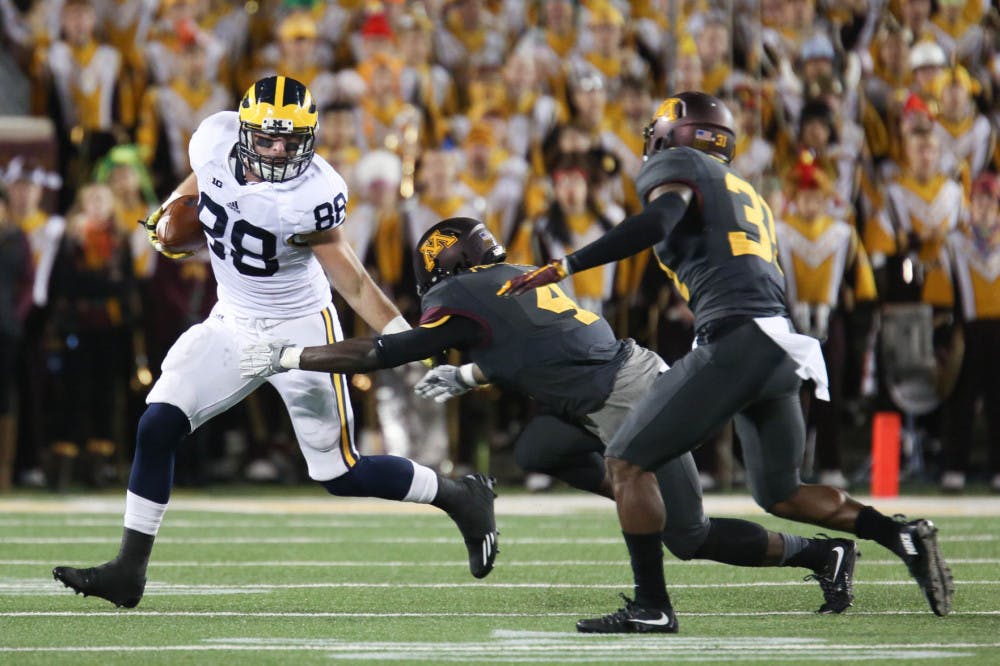 The University of Michigan football team beats Minnesota, 29-26, at TCF Bank Stadium in Minneapolis on Oct. 31, 2015.