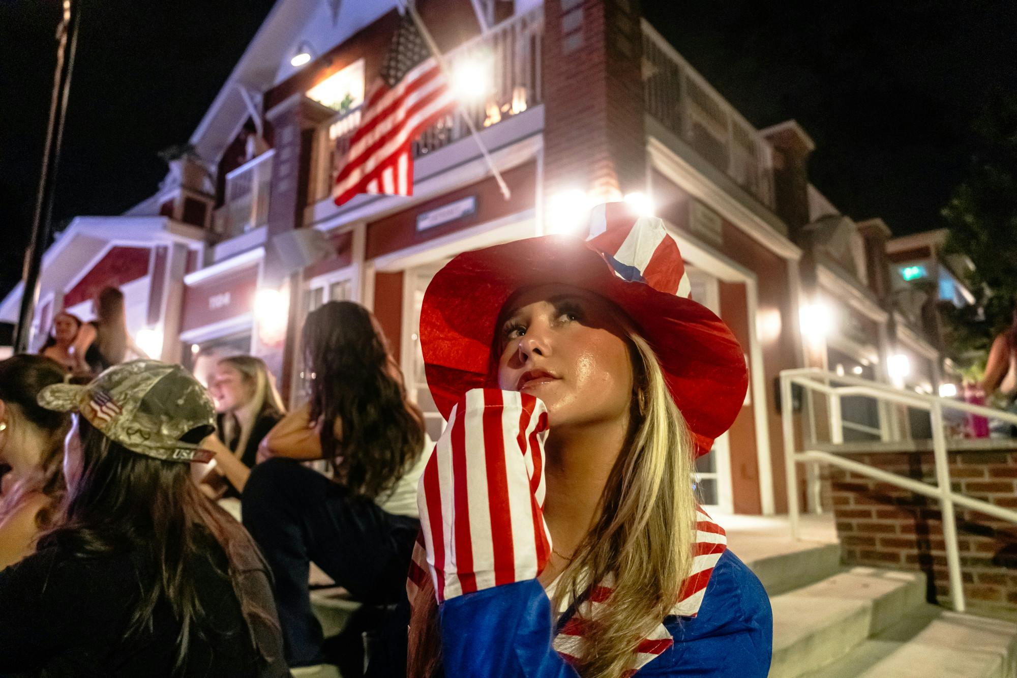 UF sophomore Lilly McGrath, 19, sports an American outfit during The Swamp&#x27;s election watch party on Nov. 5, 2024.