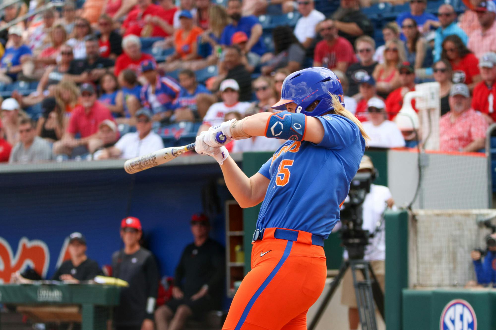 Florida infielder Reagan Walsh swings her bat during the Gators' 8-7 win against the Georgia Bulldogs Saturday, April 15, 2023.