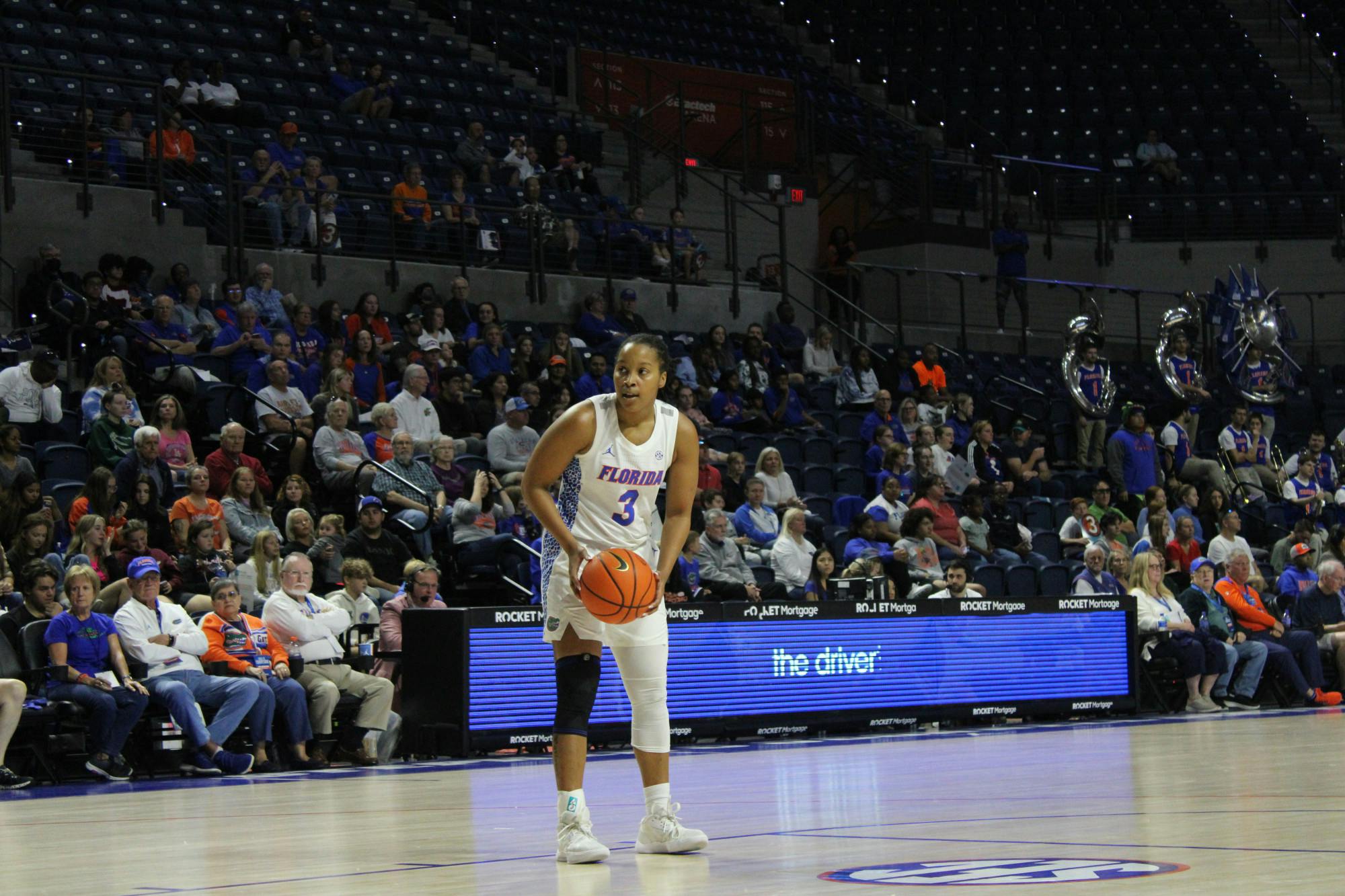 Florida guard KK Deans takes the ball in the Gators' 82-77 loss to the Lady Bulldogs Sunday, Jan. 8, 2023.