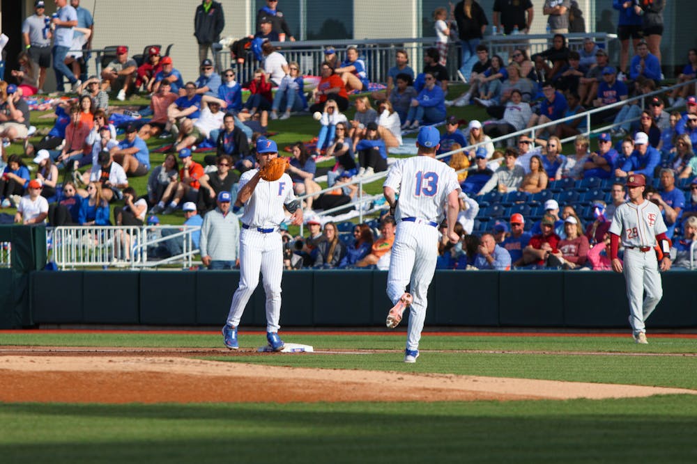 Florida pitcher Ryan Slater walks off the field in the Gators' 5-3 win against the Florida State Seminoles Tuesday, April 11, 2023.