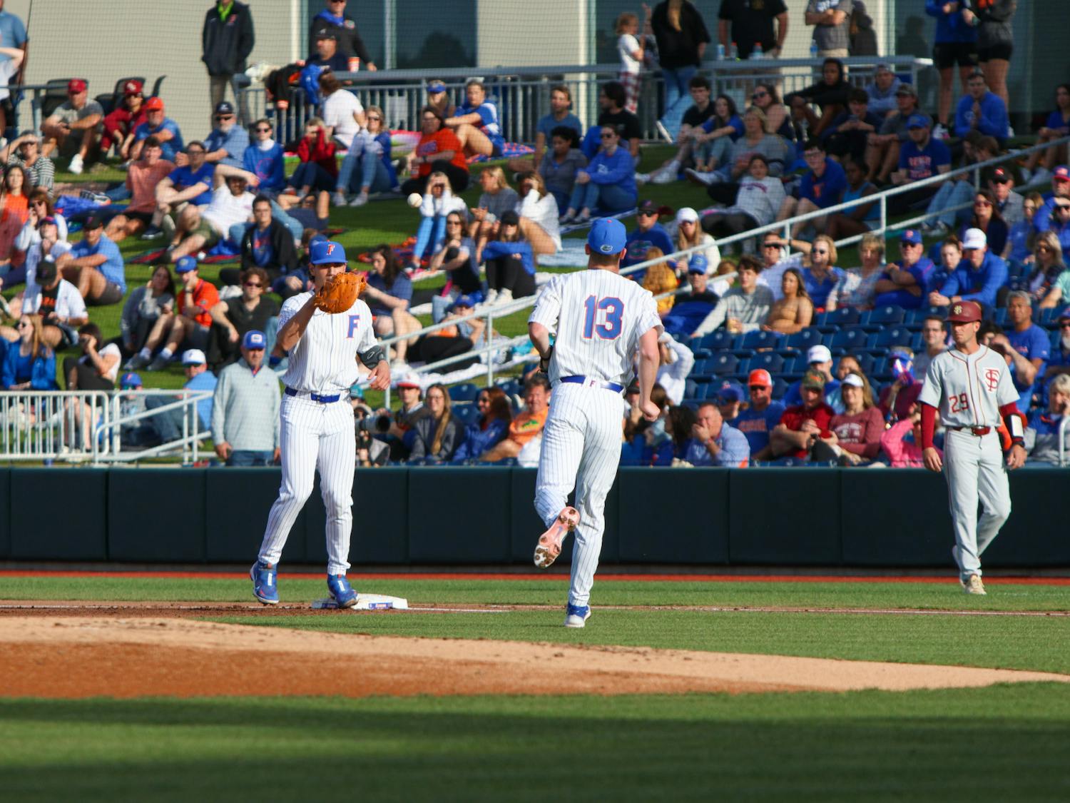Florida pitcher Ryan Slater walks off the field in the Gators' 5-3 win against the Florida State Seminoles Tuesday, April 11, 2023.
