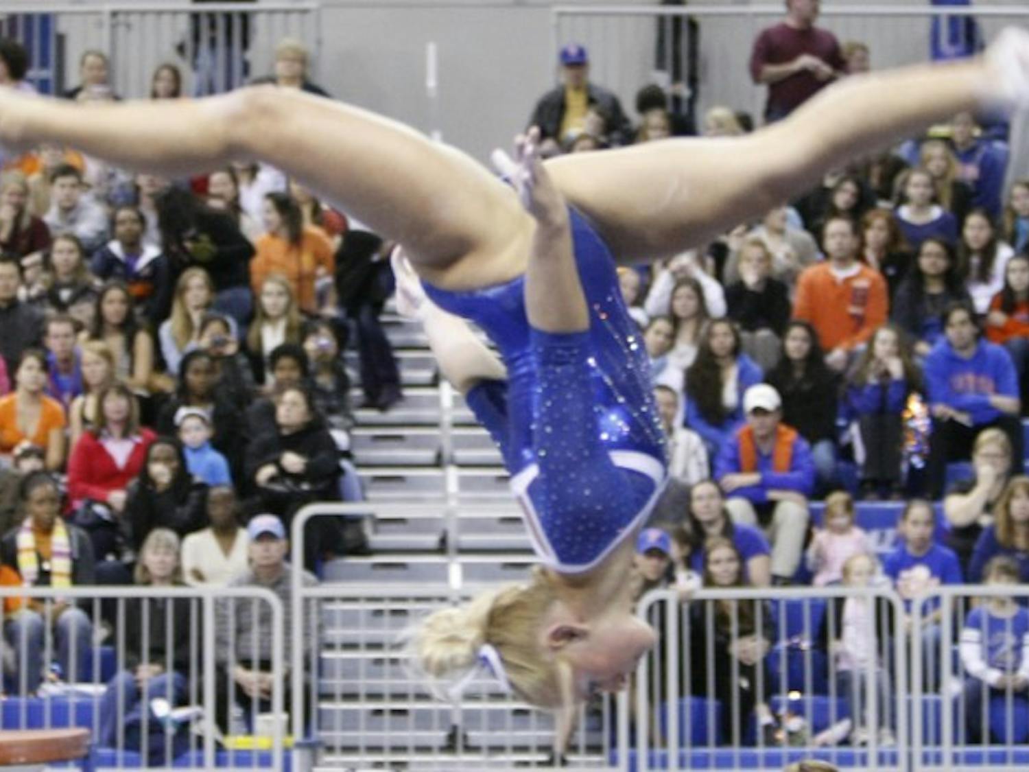 Gators freshman gymnast Rachel Spicer skipped her final semester of high school to enroll in UF at age 17. She posted career bests on beam (9.875) and vault (9.85) Friday against Auburn.