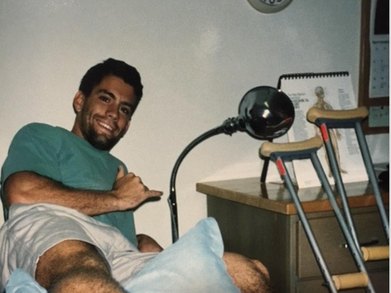 Jeff Weakley, 46, at his follow up appointment about a week after the bite in 1994. This is a hospital in Deland, right by Stetson University, where he was a student at the time.