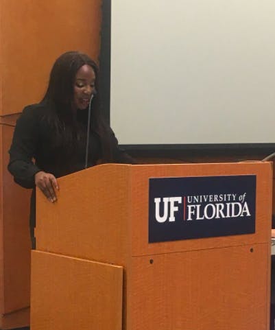 SG Senate President Pro-Tempore Janae Moodie resigns at Tuesday's Student Senate meeting.&nbsp;