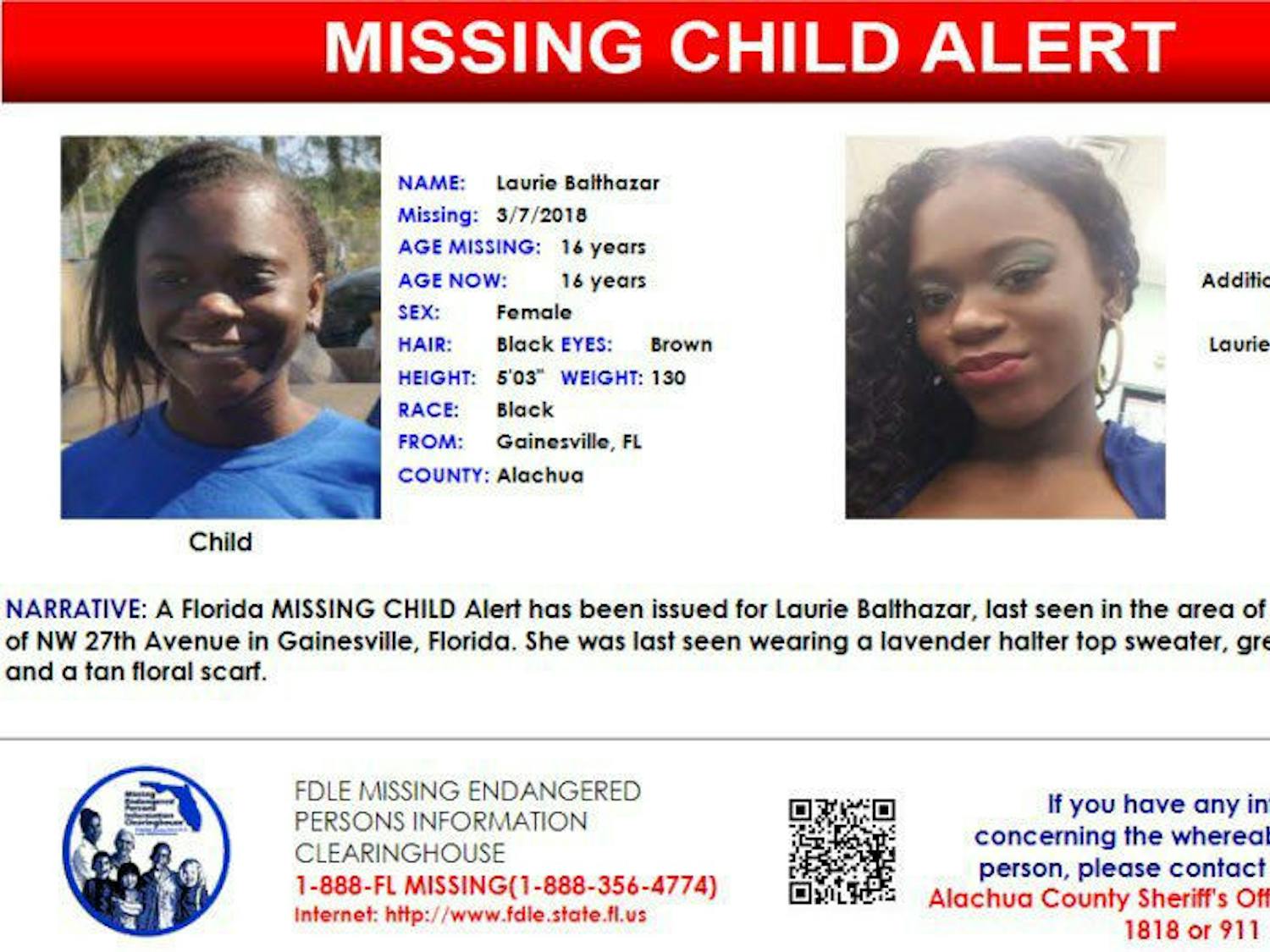 Authorities are looking for Laurie Balthazar, who is described as being 5’3 and weighing 130 pounds. She went missing after she was last seen near the 5000 block of Northwest 27th Avenue, according to the Florida Department of Law Enforcement. She’s described as a black female with black hair and brown eyes.