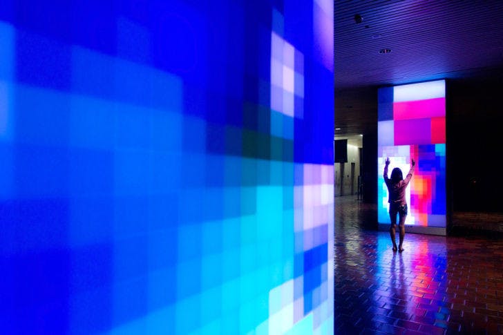 A photo of the artist's permanent public art installation at the Stephen P. Clark Government Center in Miami.