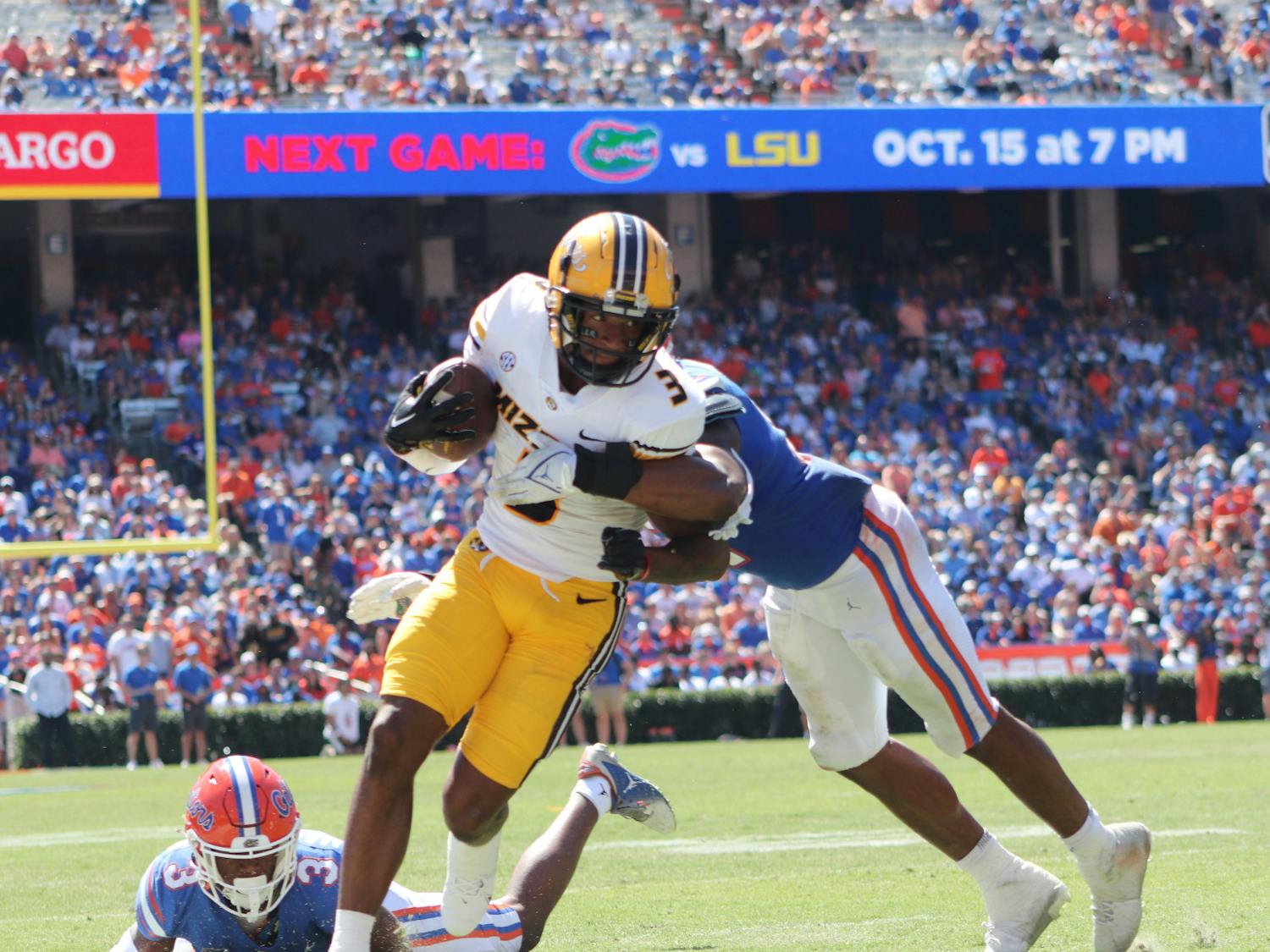 Missouri wide receiver Luther Burden runs with the ball in the Gators' 24-17 win against the Missouri Tigers on Saturday, Oct. 8, 2022.