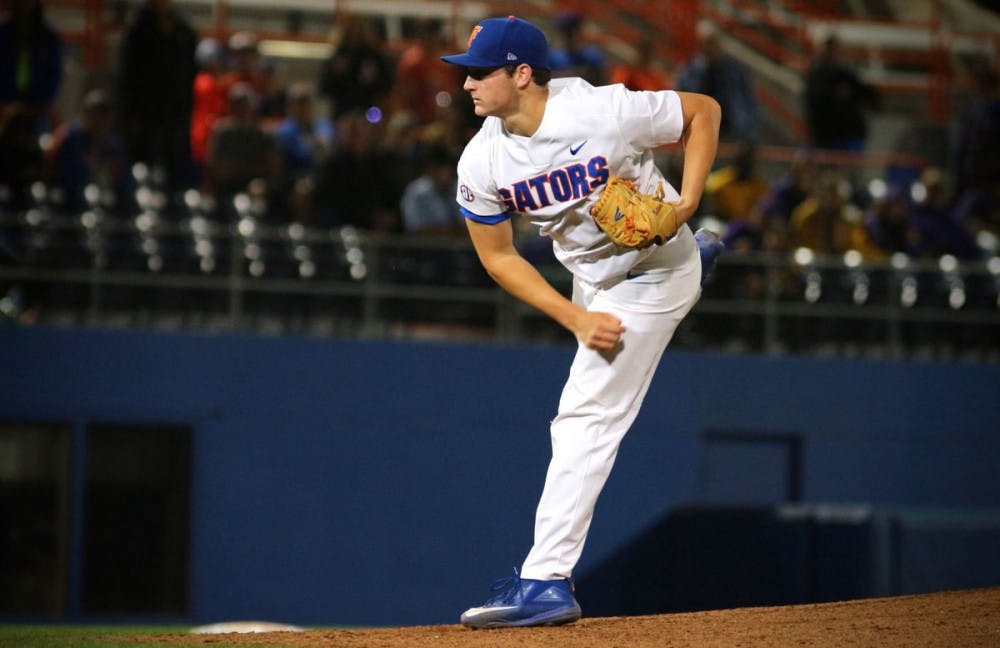<p>Florida pitcher Tyler Dyson pitched five innings against South Carolina on Sunday. He allowed two runs on two hits and struck out five Gamecock batters.&nbsp;</p>