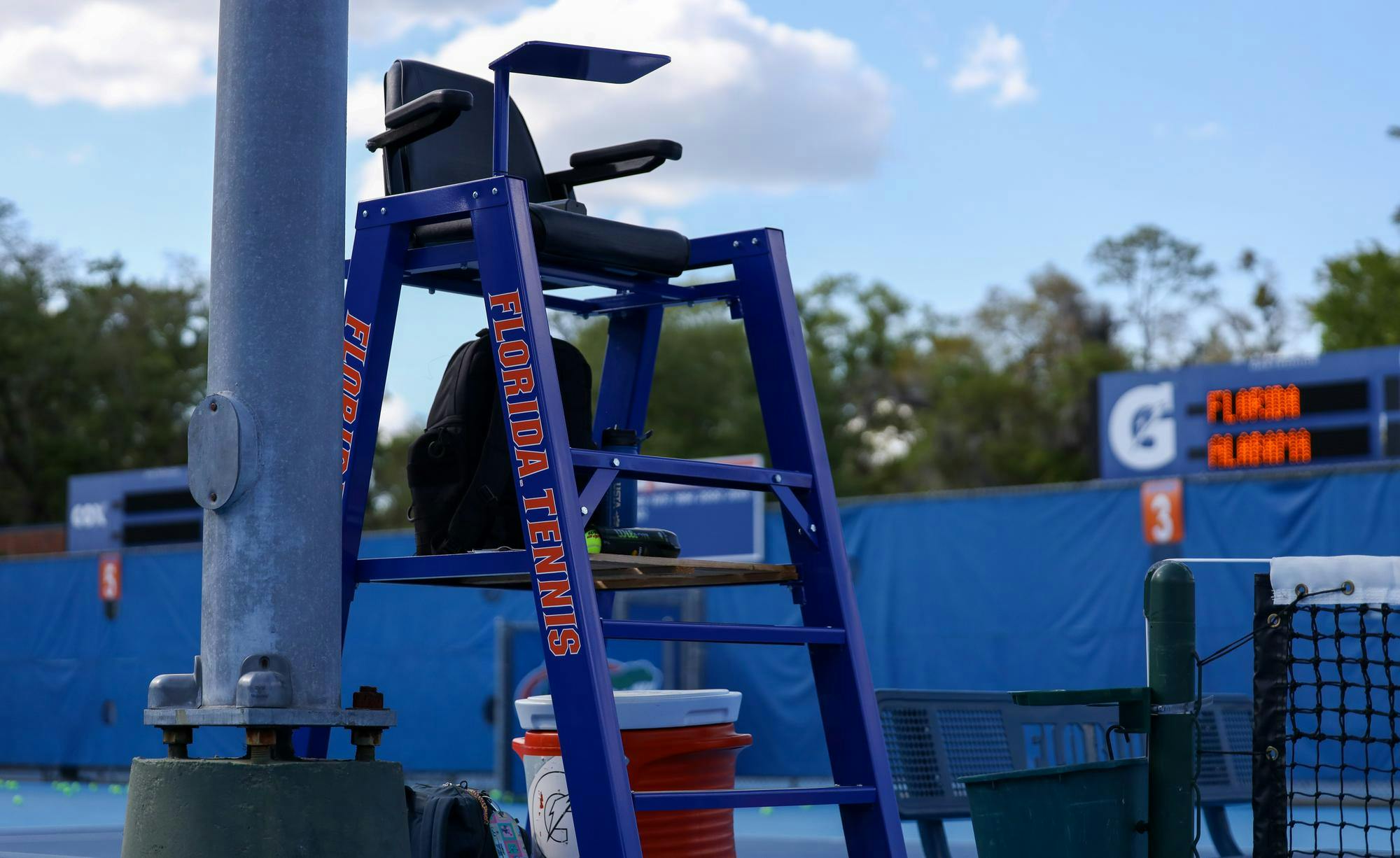 A refs chair sits at Alfred A. Ring Tennis Complex, Thursday, March 26, 2026  in Gainesville, Fla.