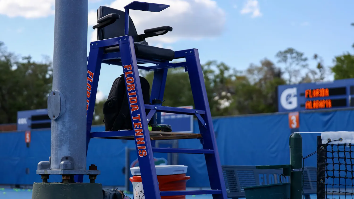 A refs chair sits at Alfred A. Ring Tennis Complex, Thursday, March 26, 2026 in Gainesville, Fla.