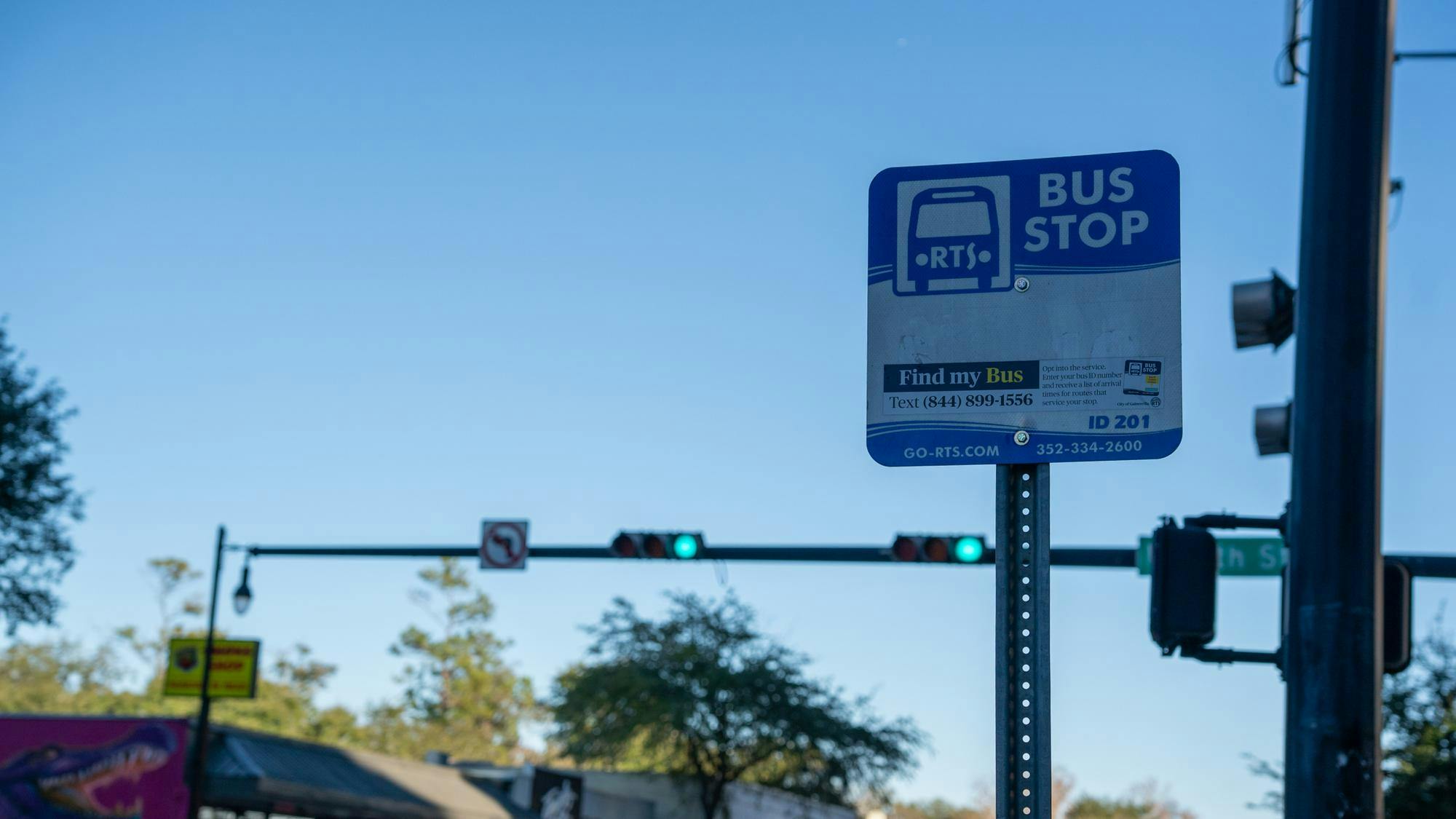 The number 33 bus stops at the Hub Food Court in Gainesville, Fla., Friday, Jan 16, 2026.