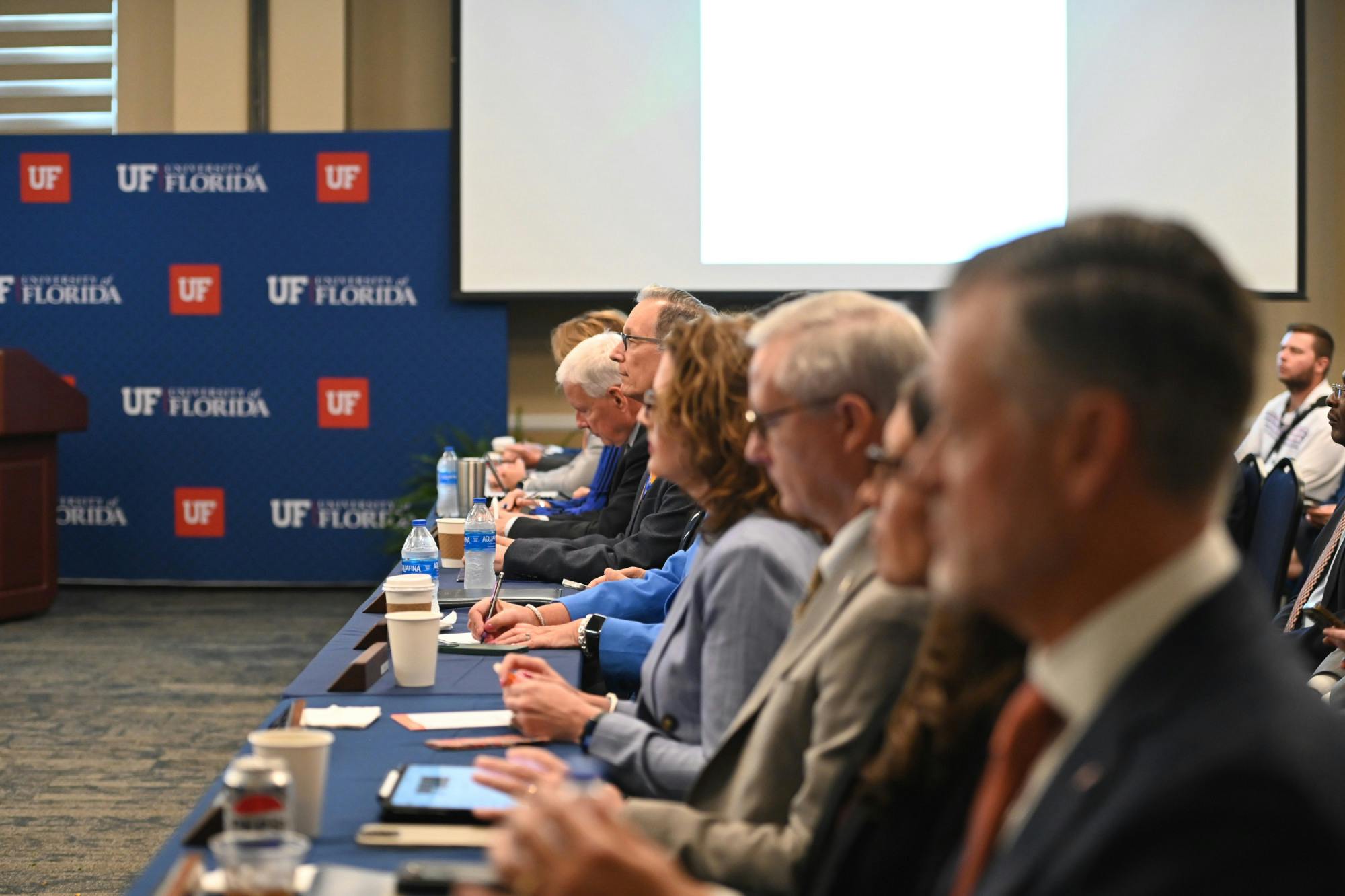 The University of Florida President’s Cabinet observes Interim nominee Donald W. Landry. Landry testified in front of the Board of Trustees and Cabinet on Monday, Aug. 25, 2025.