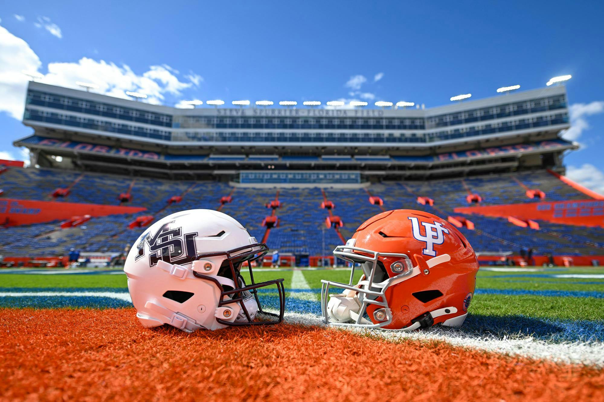 The Mississippi State Bulldogs face off with the Florida Gators in an NCAA college football game at the Swamp on Saturday, Oct. 18, 2025, in Gainesville, Fla.
