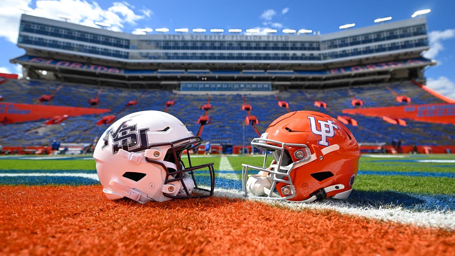 The Mississippi State Bulldogs face off with the Florida Gators in an NCAA college football game at the Swamp on Saturday, Oct. 18, 2025, in Gainesville, Fla.