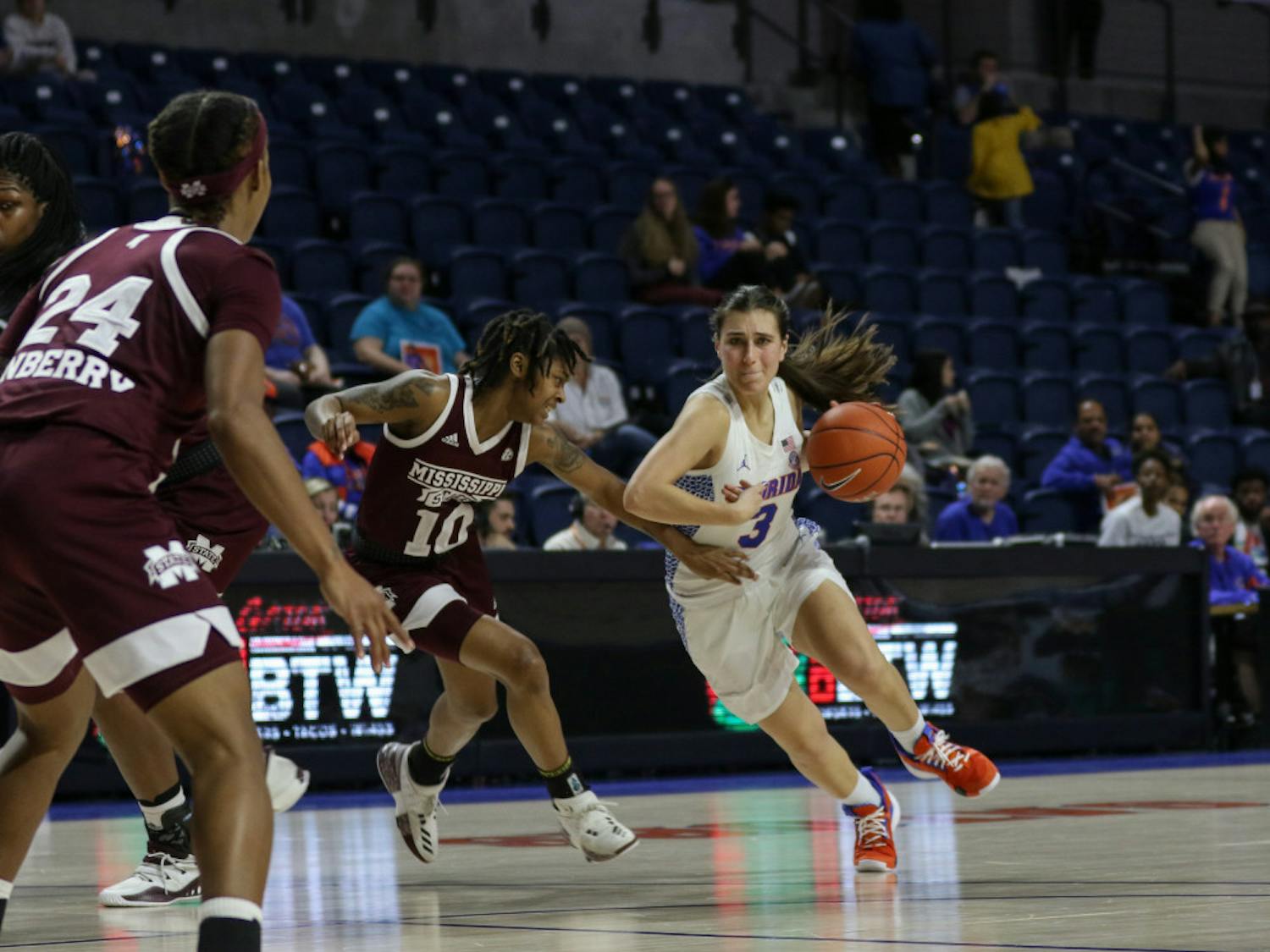 UF guard Funda Nakkasoglu scored 14 points in Florida’s 90-42 loss to Mississippi State on Thursday night. She was the only Gator to score in the first quarter.