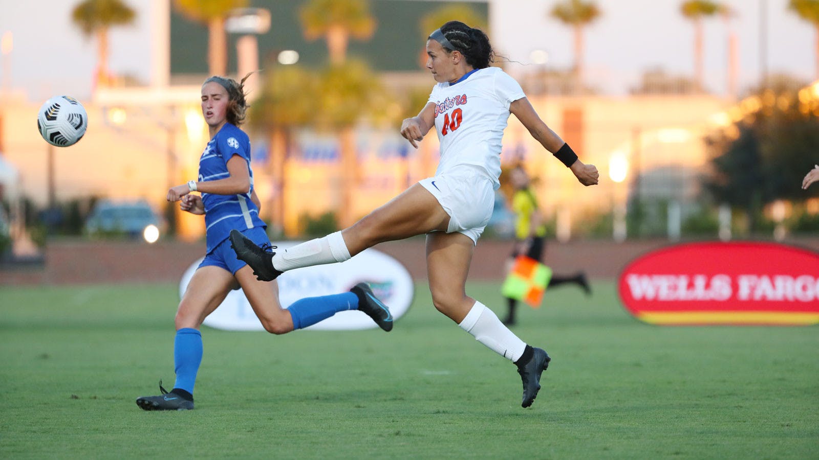 Florida forward Olivia Gonzalez kicks the ball in a game against Kentucky on Thursday.