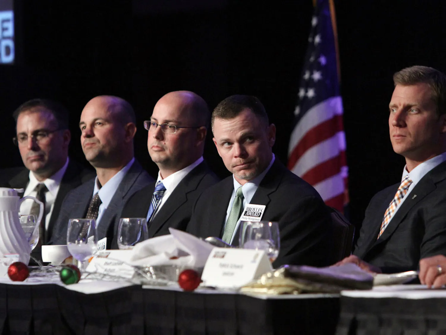 Duke offensive coordinator Kurt Roper (middle) participates in the ceremony for the Broyles Award, which recognizes the top NCAA Division 1A Assistant Football Coaches, on Dec. 10 in Little Rock, Ark. Florida announced Roper as its new offensive coordinator on Dec. 26.
