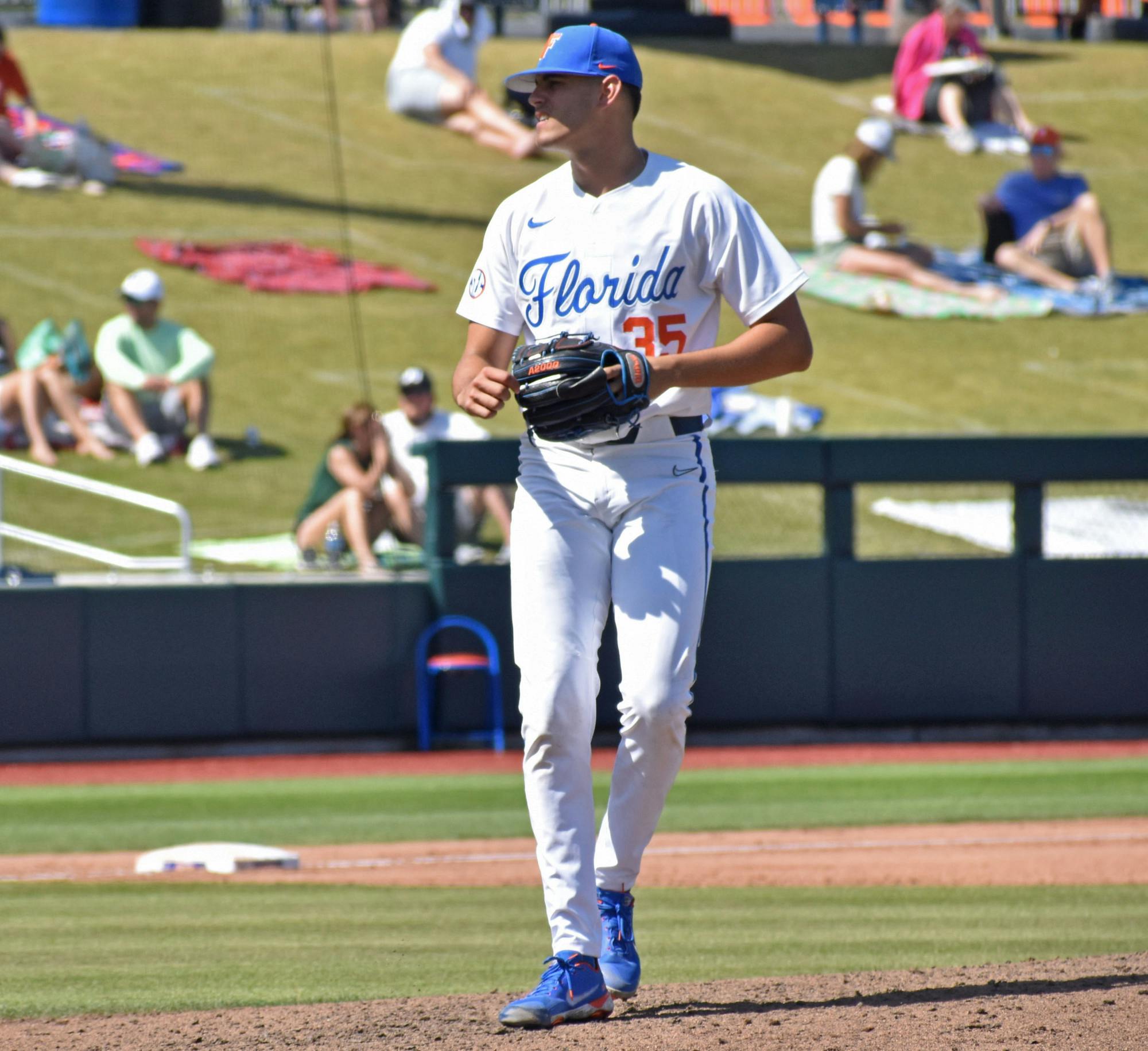 Florida pitcher Franco Aleman on the mound against Jacksonville March 14. Aleman struck out a career-high eight batters Saturday but Florida was swept by No. 1 Arkansas.