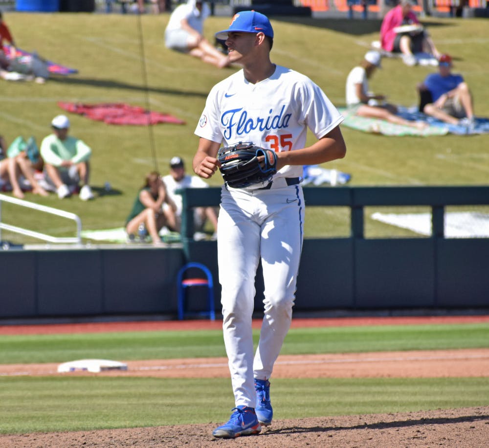 Florida pitcher Franco Aleman on the mound against Jacksonville March 14. Aleman struck out a career-high eight batters Saturday but Florida was swept by No. 1 Arkansas.