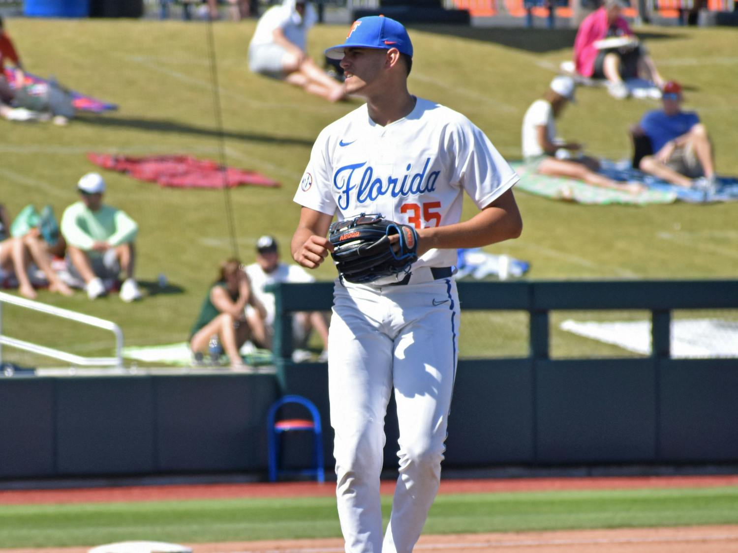Florida pitcher Franco Aleman on the mound against Jacksonville March 14. Aleman struck out a career-high eight batters Saturday but Florida was swept by No. 1 Arkansas.