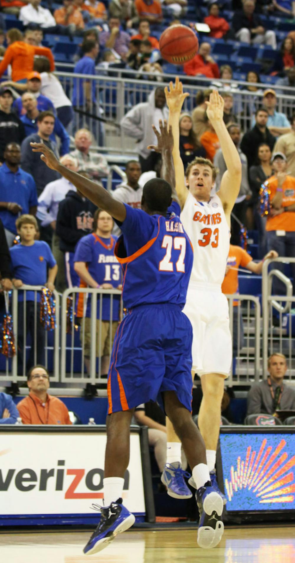 <p>Erik Murphy shoots during Florida’s 58-40 win against Savannah State on Nov. 20 in the O’Connell Center.</p>