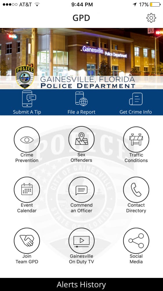 Pictured is a screenshot of an app, Gainesville (FL) Police, released by the Gainesville Police Department on Tuesday.&nbsp;