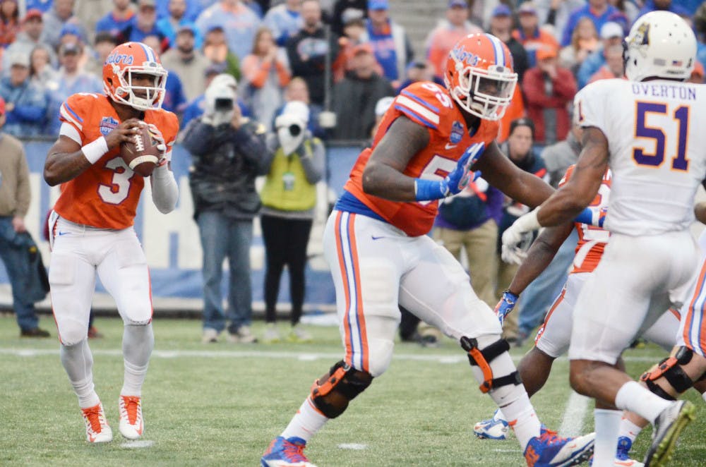 <p>Treon Harris drops back to pass during Florida's 28-20 win in the Birmingham Bowl against East Carolina on Jan. 3 at Legion Field.</p>