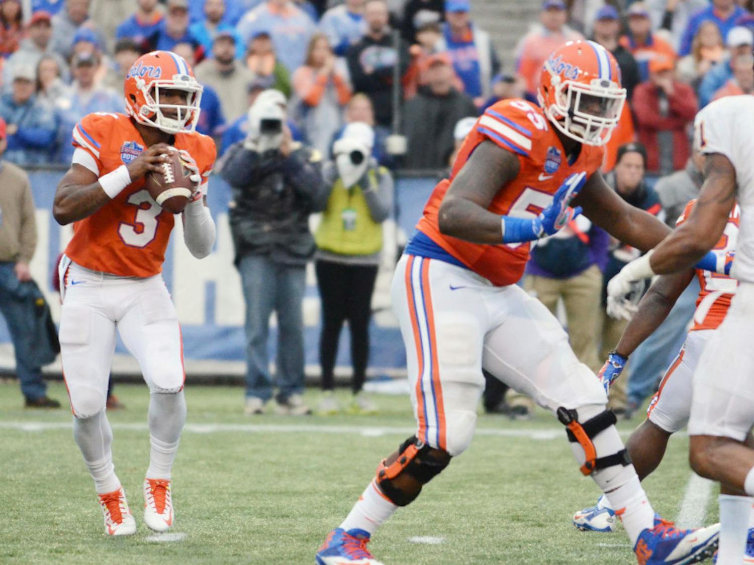 Treon Harris drops back to pass during Florida's 28-20 win in the Birmingham Bowl against East Carolina on Jan. 3 at Legion Field.