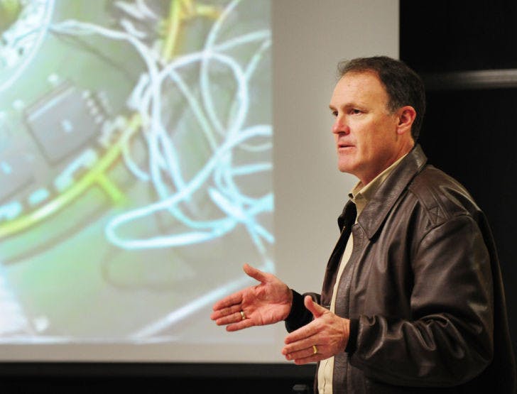 James Donald Halsell Jr., the technical director for advanced space launch systems at Dynetics Incorporated, spoke about his NASA career Wednesday evening in the New Physics Building. Read the story on page 3.